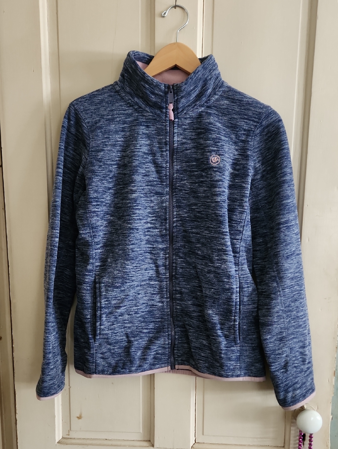 Fat Face Girls' Navy Heather Full-Zip Jacket With Pink Trim